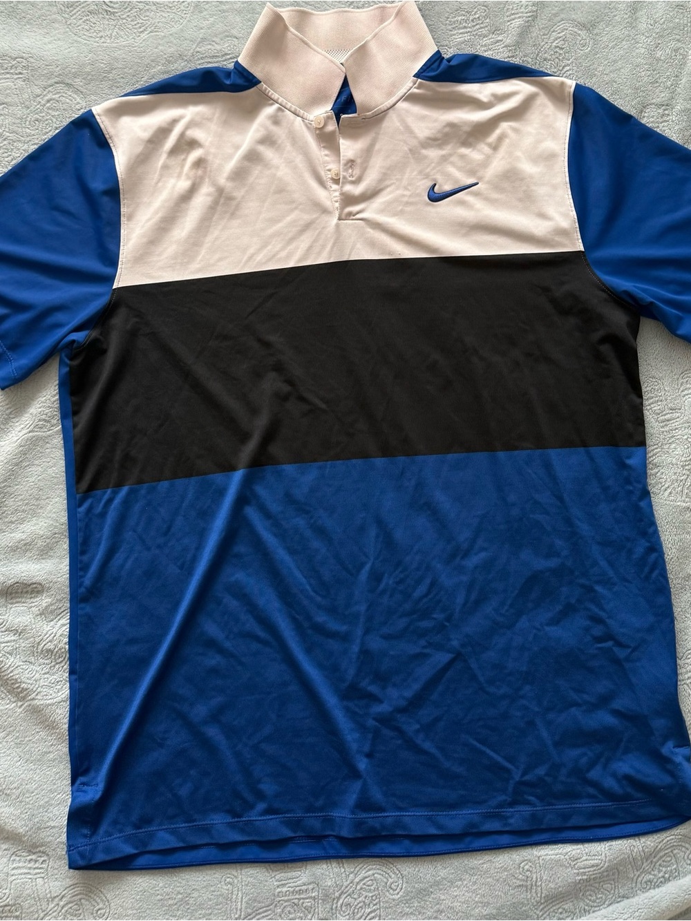 Nike Men’s Royal Blue Black and White Colorblock Polo